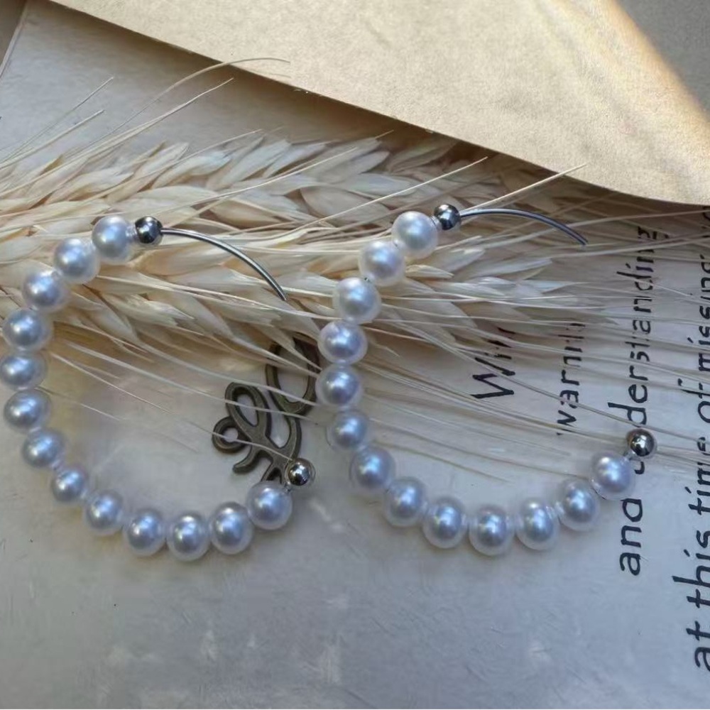 New open box Real pearls Elegant Silver Pearl Hoop Earrings